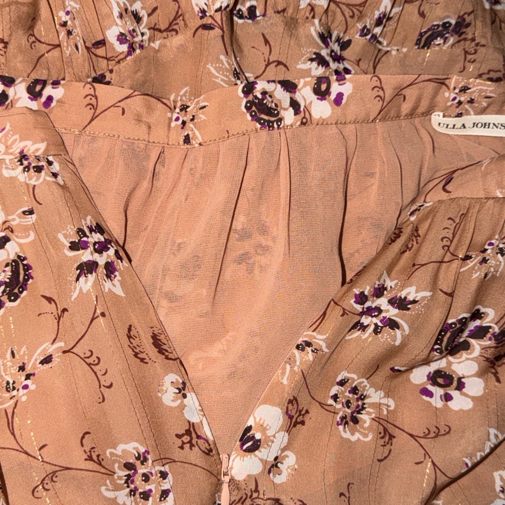 Ulla Johnson Silk floral-printed midi skirt ruffled asymmetrical hem shimmer - Picture 7 of 11